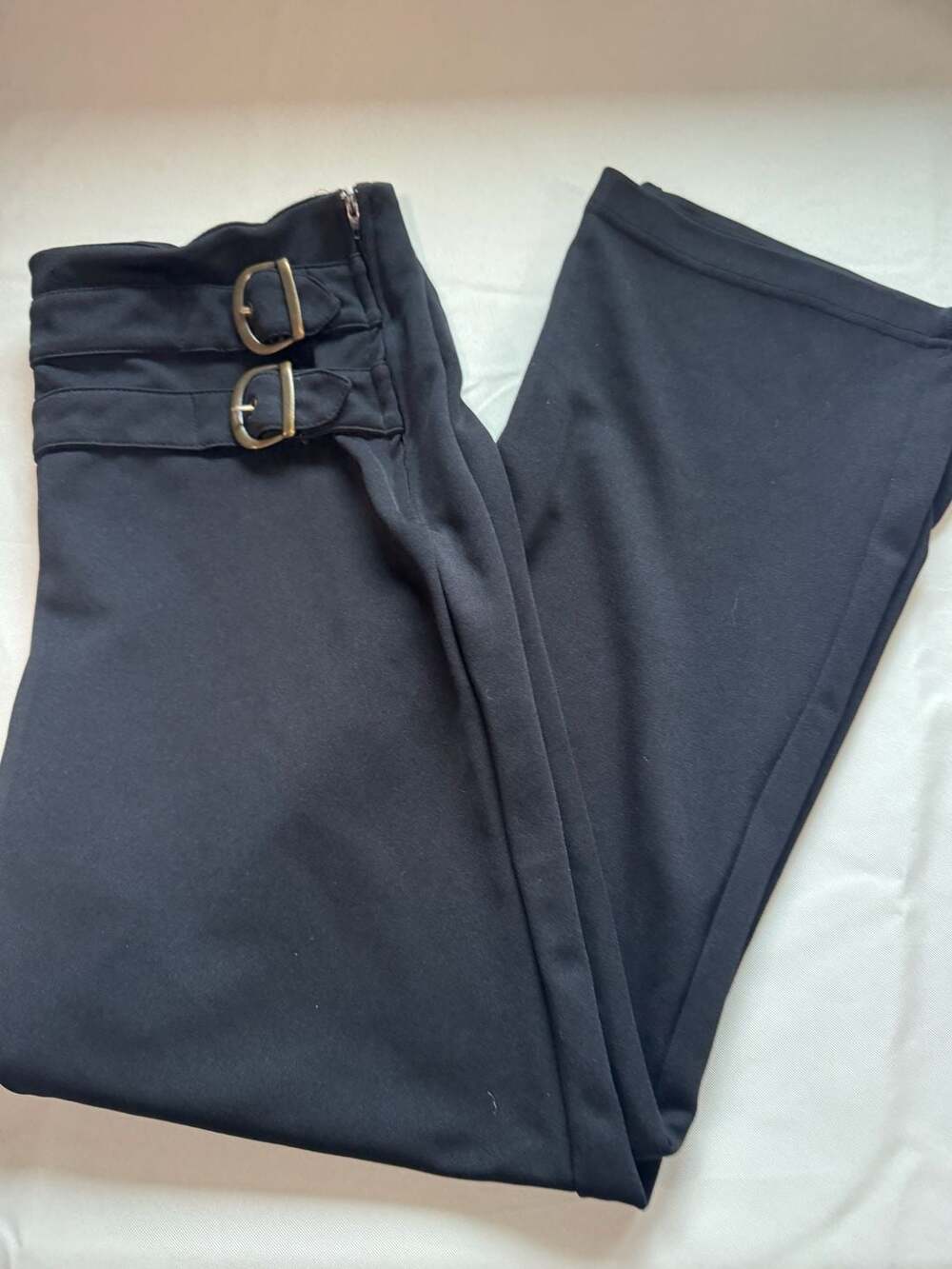 Goth Y2K Double Buckle Black Dress Pants Dark Academia Wide Leg Size L